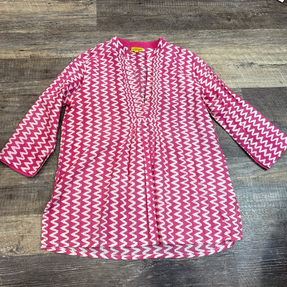 Roberta Roller Rabbit Pink 3/4 Sleeve Shirt Size Medium Pink Chevron Tunic Top